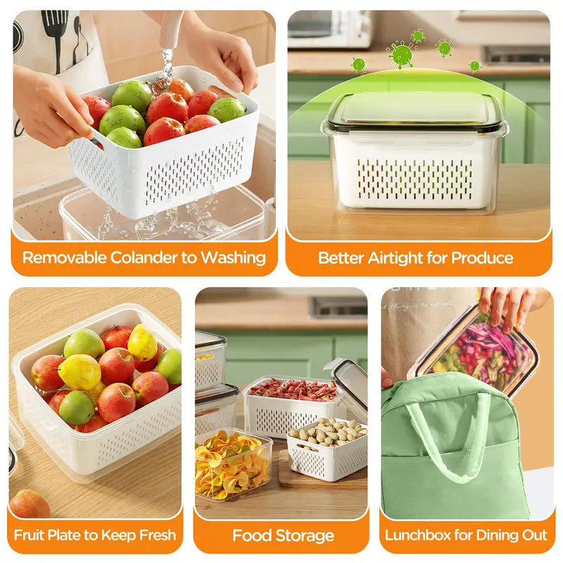 5 Pack Double Layer Drainage Produce Storage Boxes