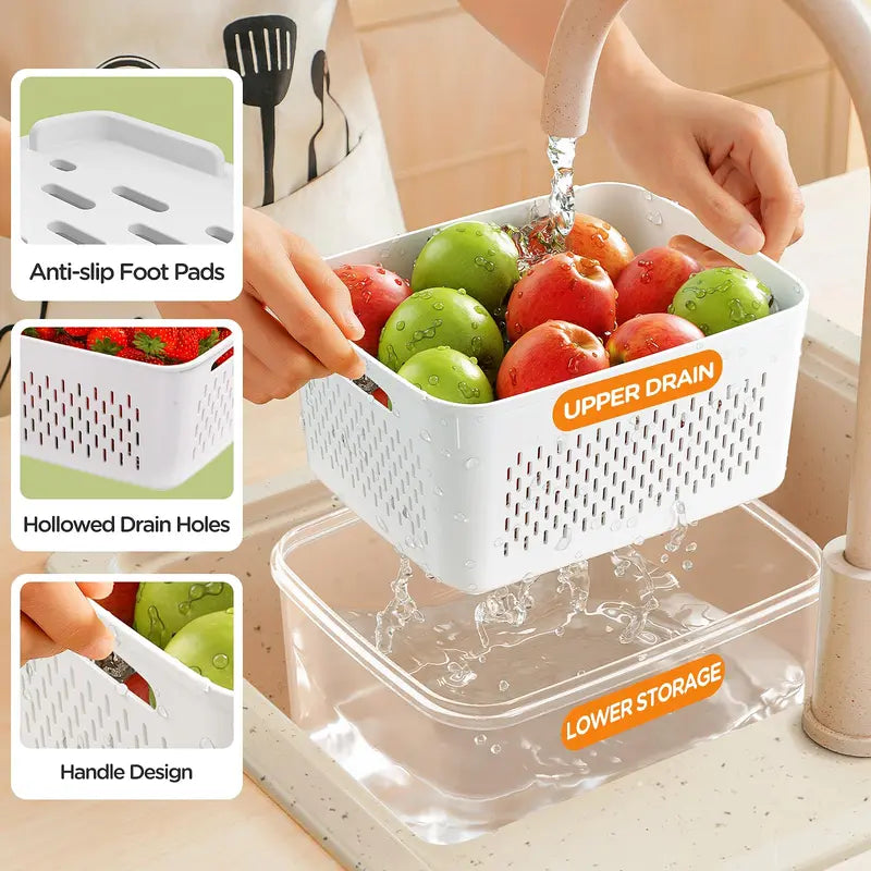 5 Pack Double Layer Drainage Produce Storage Boxes