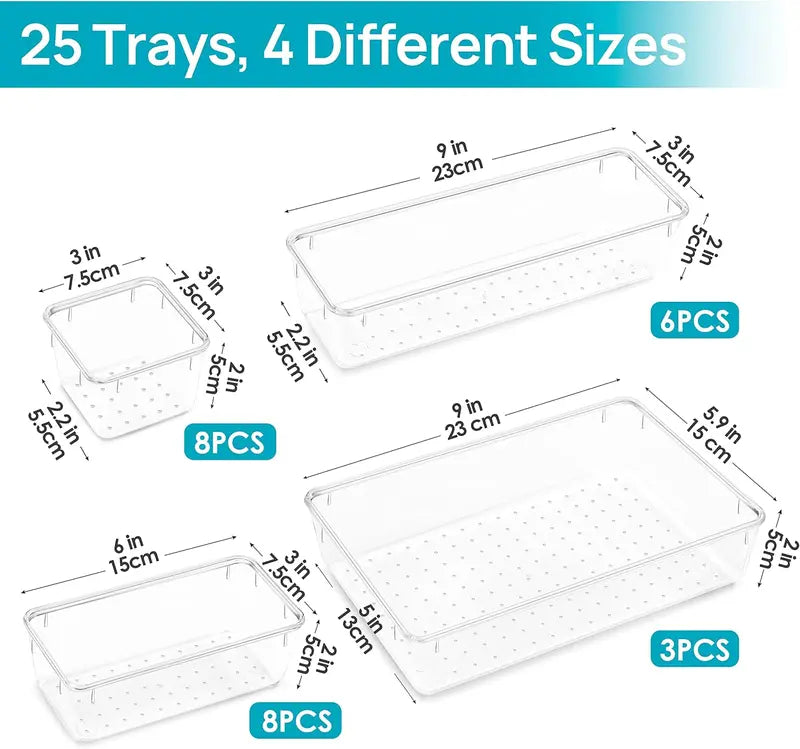 25/60Pcs Clear Drawer Organizer Tray Set