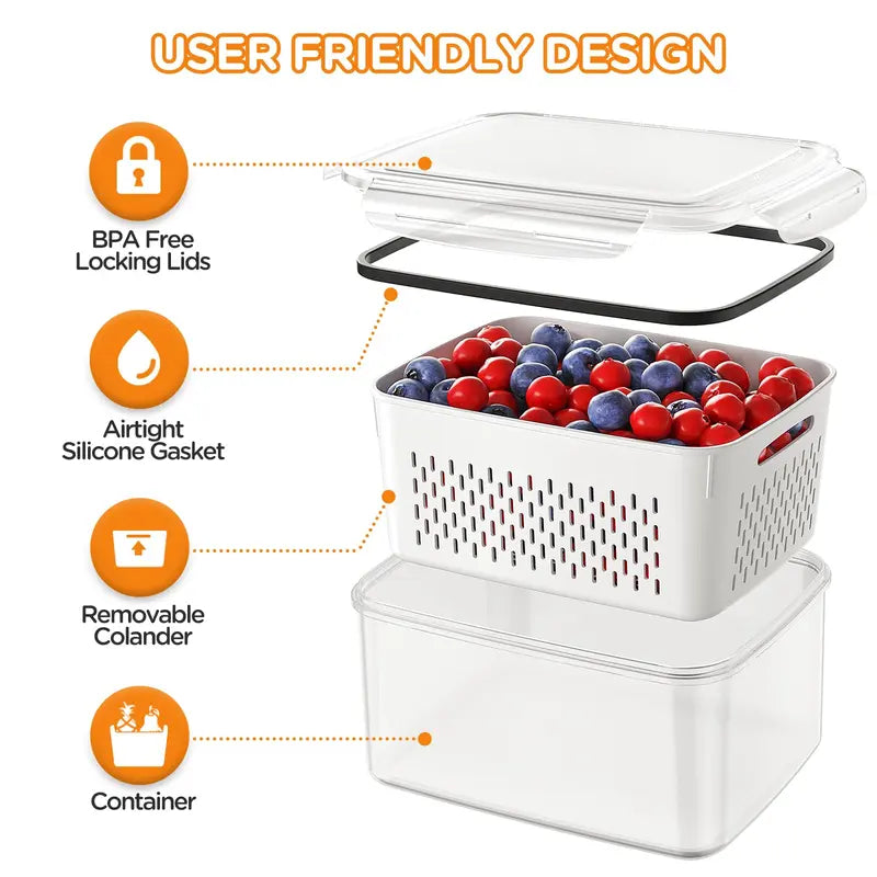5 Pack Double Layer Drainage Produce Storage Boxes