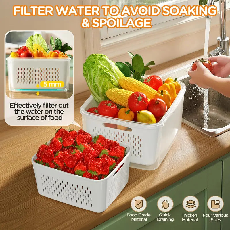 5 Pack Double Layer Drainage Produce Storage Boxes