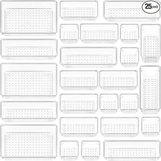 25/60Pcs Clear Drawer Organizer Tray Set