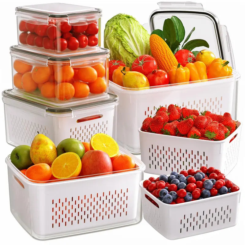 5 Pack Double Layer Drainage Produce Storage Boxes