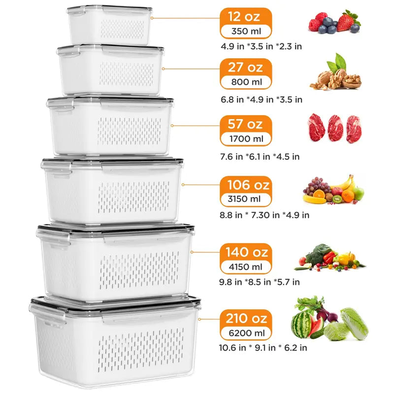 5 Pack Double Layer Drainage Produce Storage Boxes