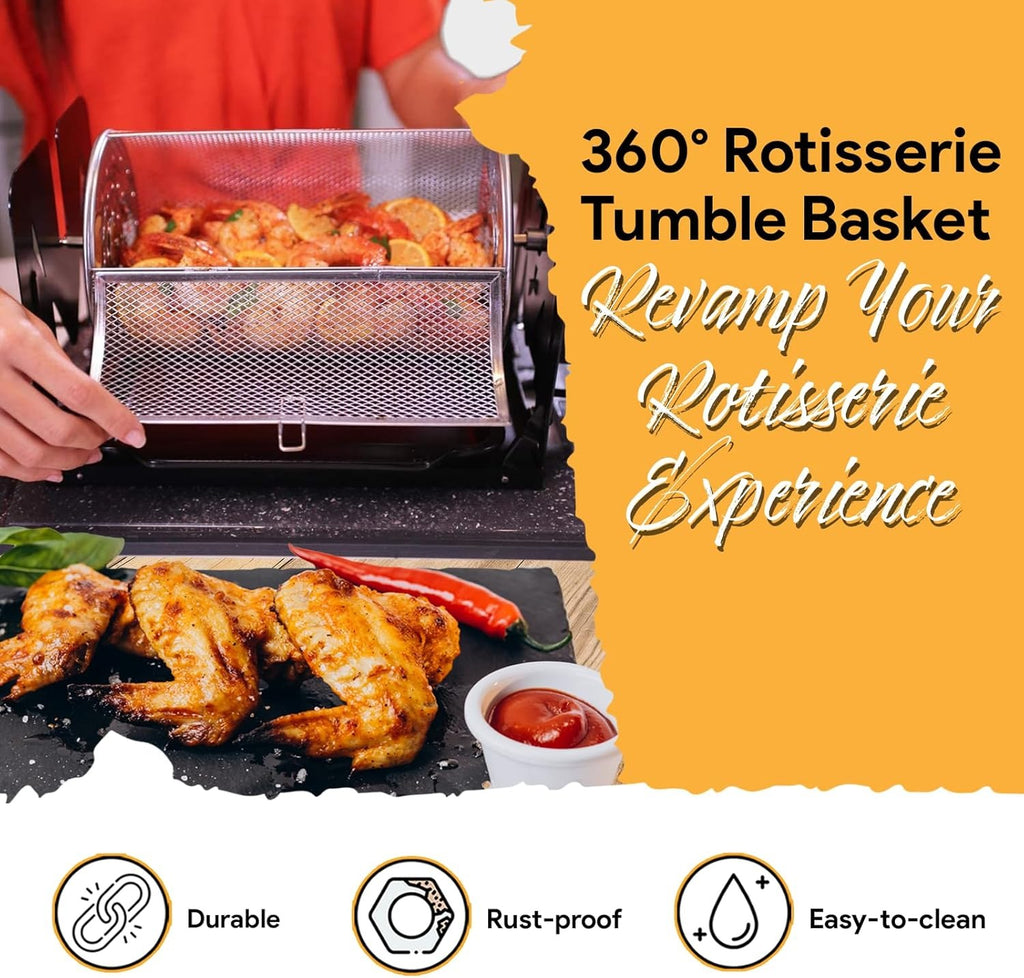 Auto-Rotate BBQ Grill Basket for Outdoor Cooking