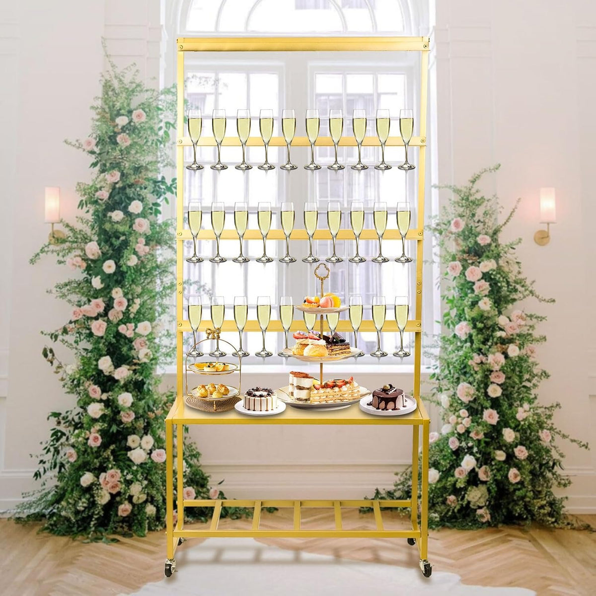 Swivel Casters Party Champagne Tower Rack