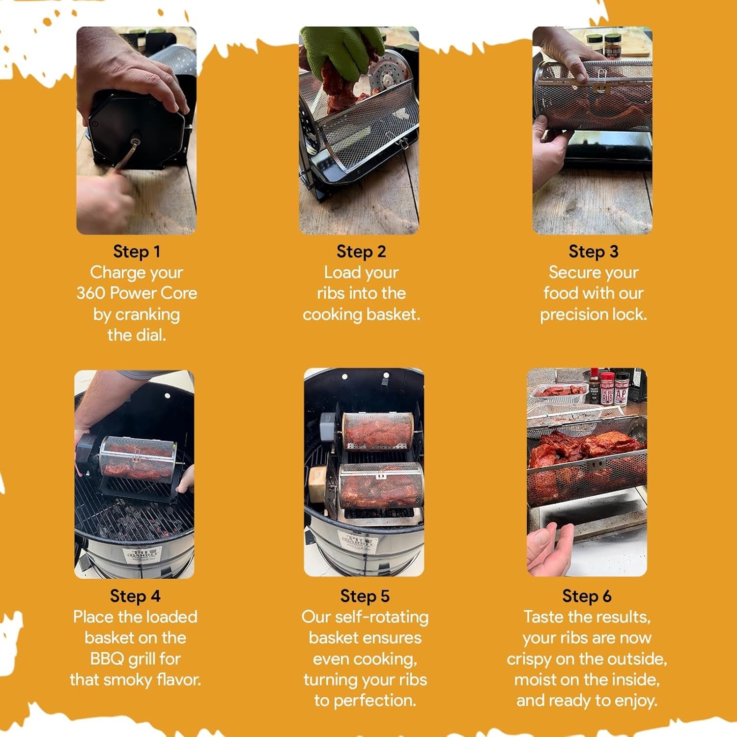 Auto-Rotate BBQ Grill Basket for Outdoor Cooking
