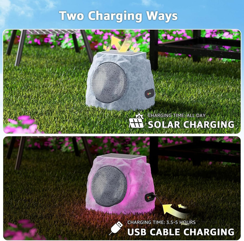 Outdoor Solar Stone Speakers Multi Sync & Light