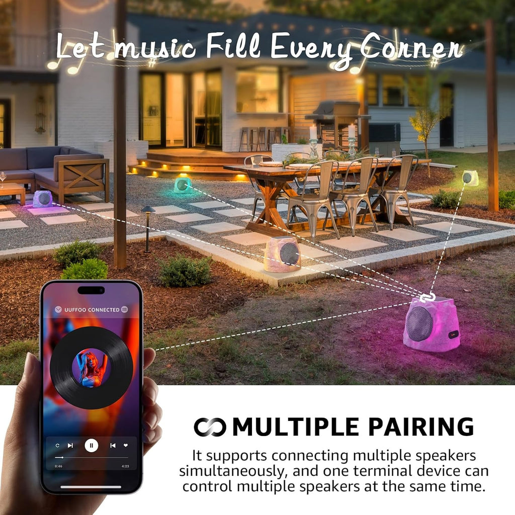 Outdoor Solar Stone Speakers Multi Sync & Light