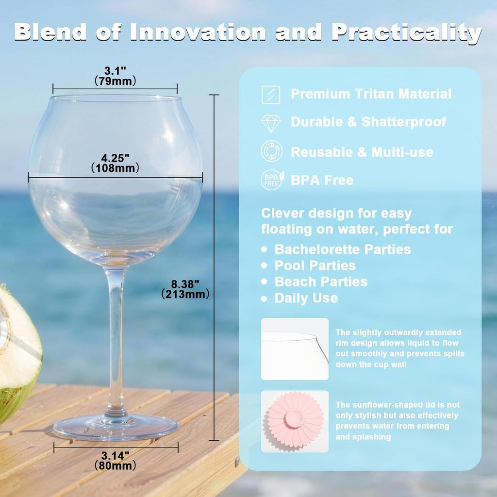 2Pcs Floating Pool Wine Glasses with Sunflower Lids