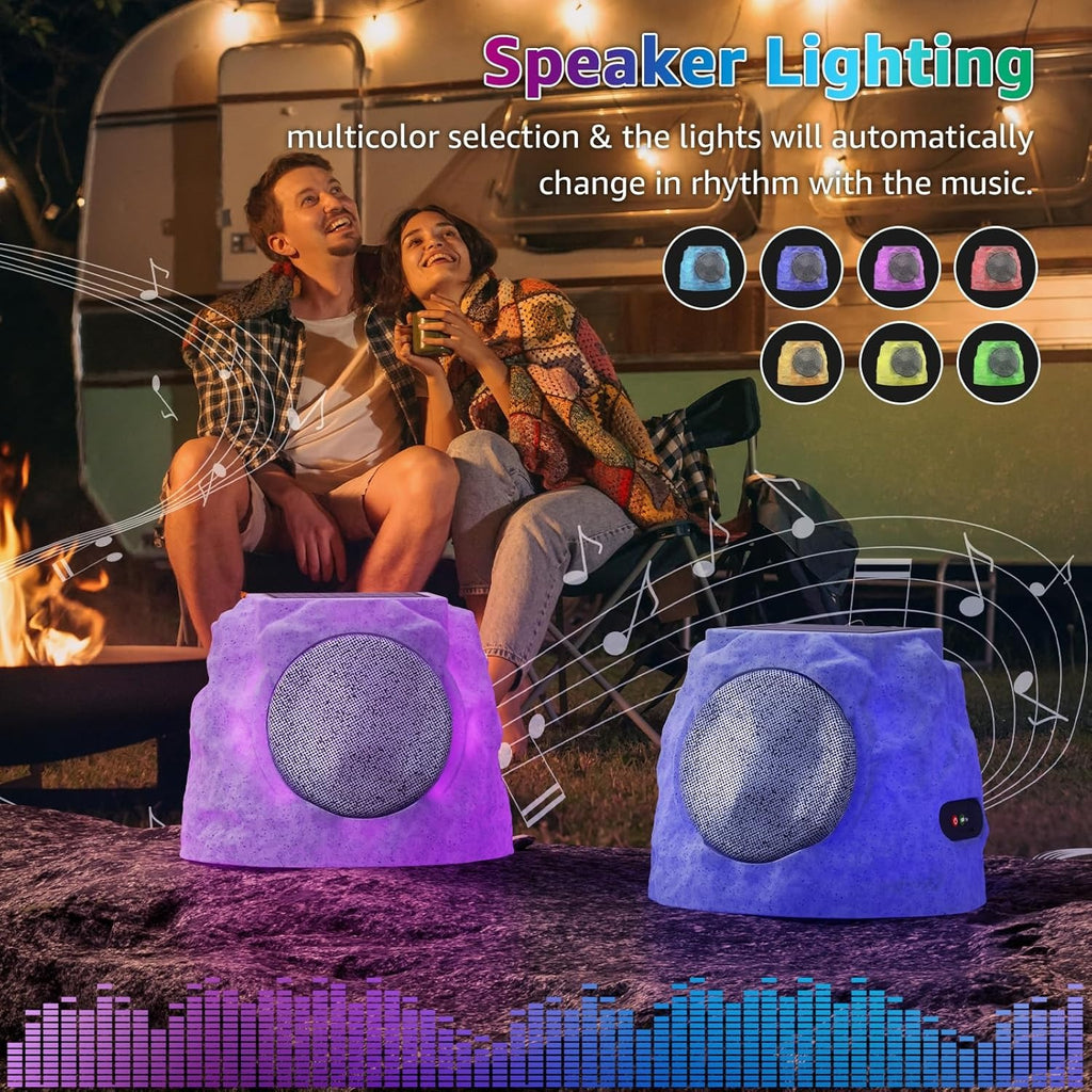 Outdoor Solar Stone Speakers Multi Sync & Light