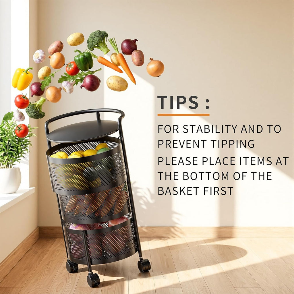 3-Tier Rotating Fruit Vegetable Storage Rack