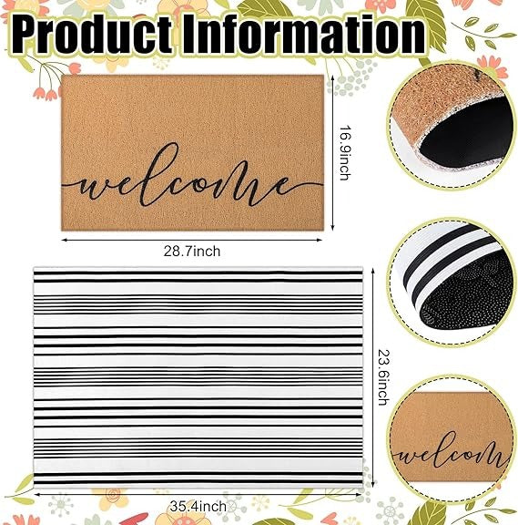 2 Pack Natural Coir Welcome Doormats