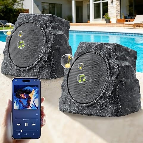 Outdoor Solar Stone Speakers Multi Sync & Light
