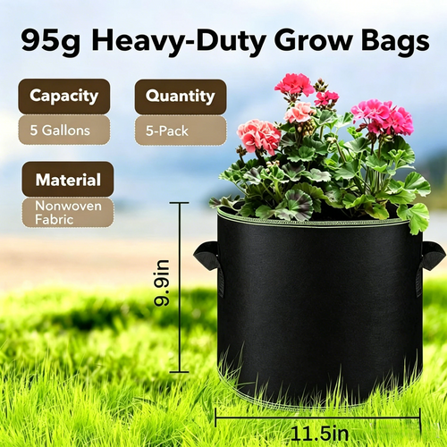 5-Pack 5 Gallon Fabric Grow Bags