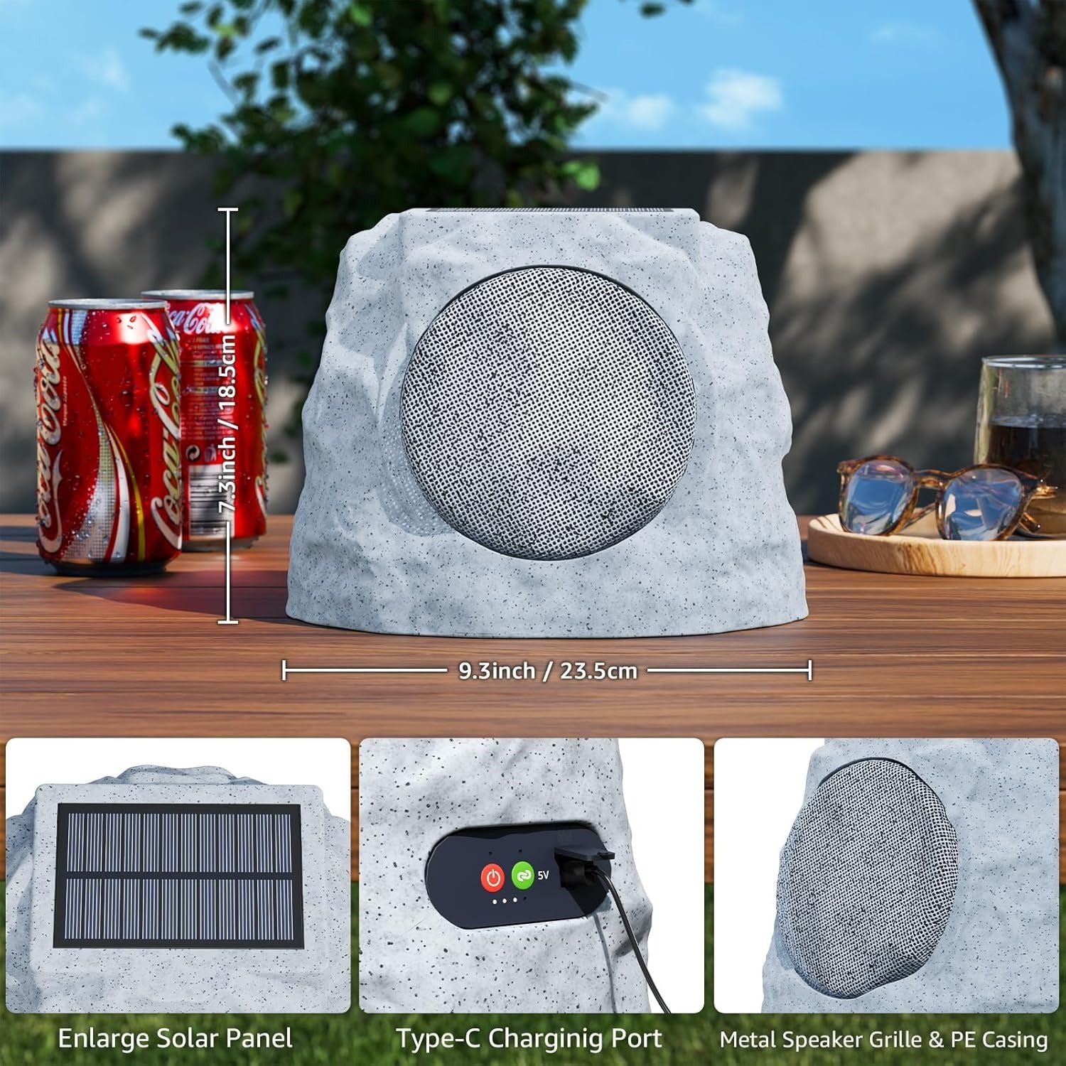Outdoor Solar Stone Speakers Multi Sync & Light
