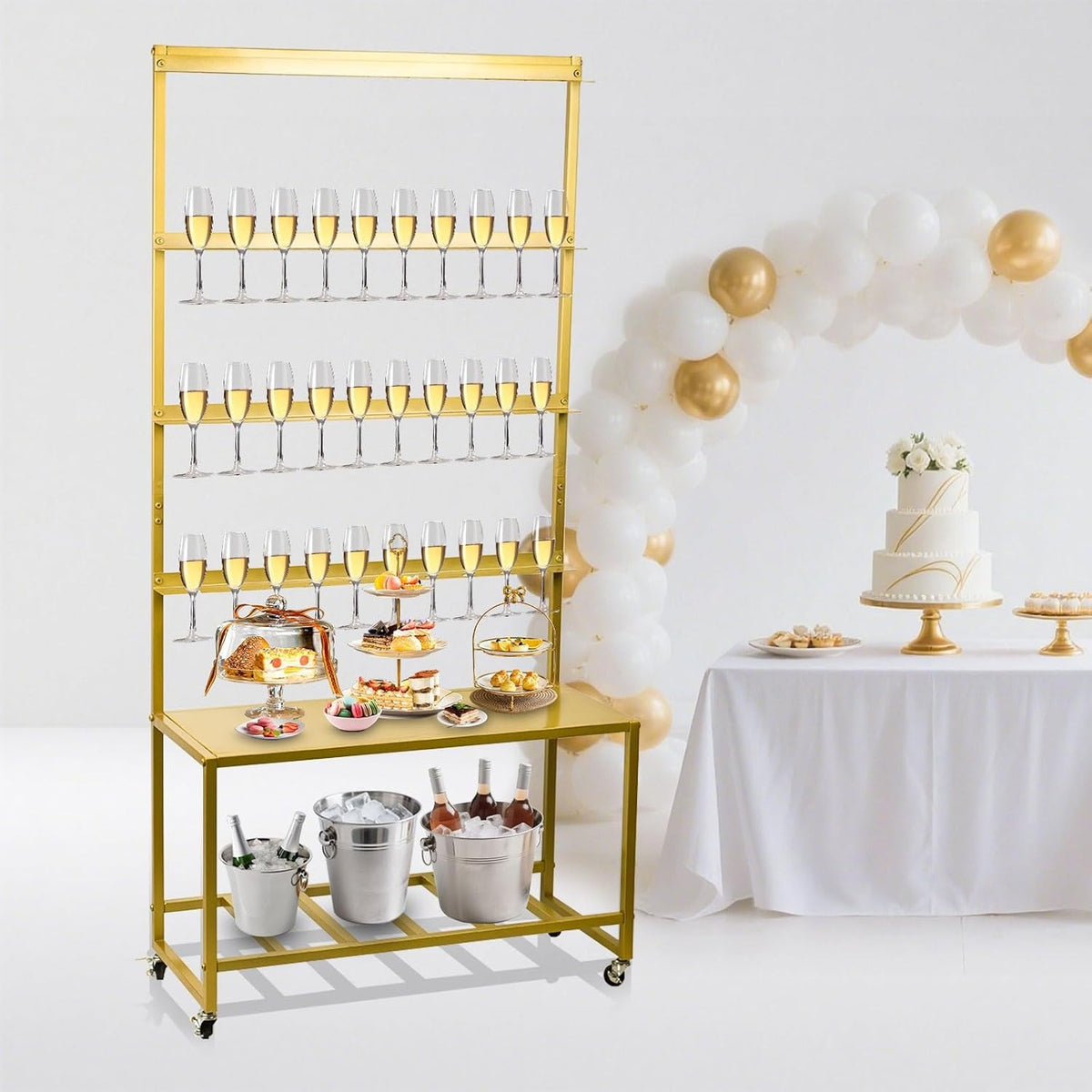Swivel Casters Party Champagne Tower Rack